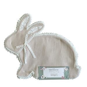 Lillian August Tan Bunny Shaped Placemats 17in Set of 4 Lace Accents NEW